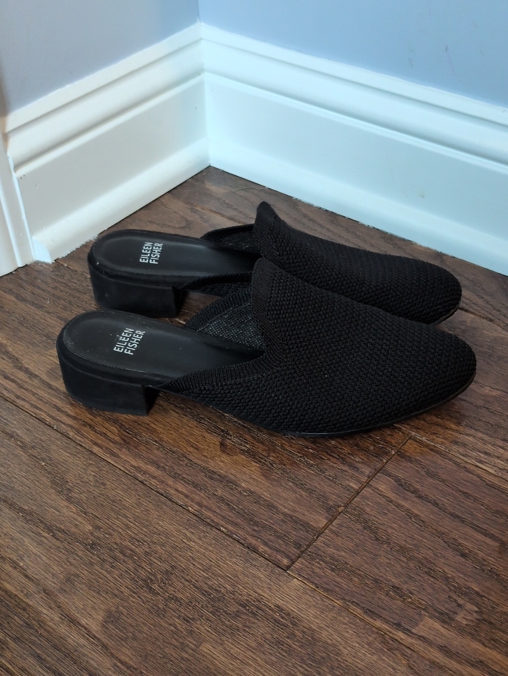 Eileen Fisher Women's Black Knit Betsy Mules Slip On Heel Size 8